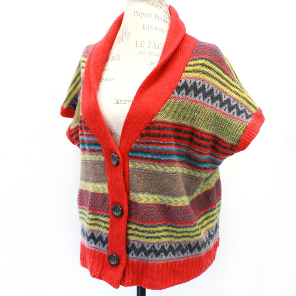 Swank Vest Sweater Cardigan Button Fair Isle Knit Cozy Grandmacore M/L